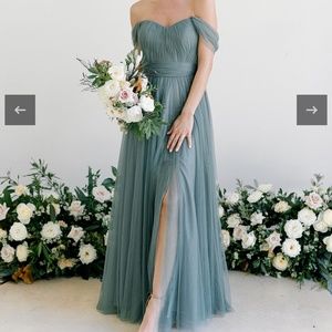 REVELRY Rosalie Tulle Convertible Dress- Greenery